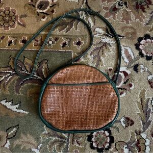 Vintage MacClay Leather Circle Crossbody Bag Woven